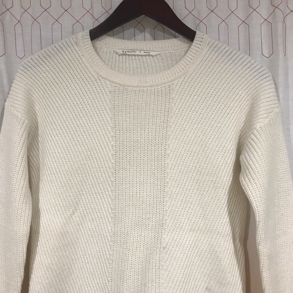 Athleta Merino Wool Crew Neck Womens Pullover Cream Sweater W/ Side Slits Size S - Picture 2 of 12
